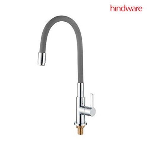 Grey Sink Cock - Wall Mounted, Chrome Plated Metal, Round Shape | Flexible Spout, 12 Year Warranty