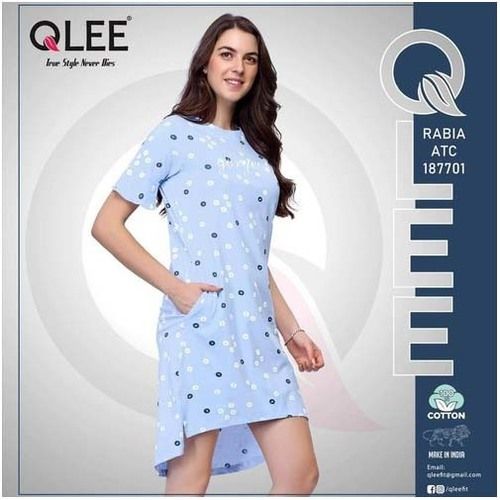 Cotton Ladies Printed Sky Blue Nighty