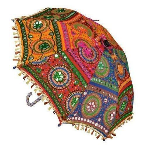 Cotton Multicolor Decorative Wedding Embroidered Umbrella