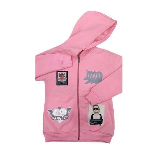 Breathable Kids Pink Printed Polyester Cotton Zipper Sweatshirt