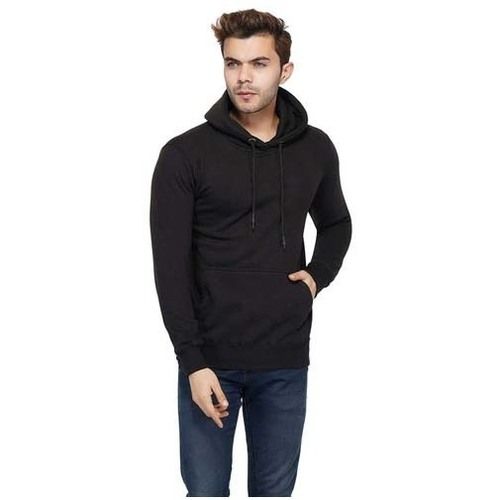 Black Mens Cotton Plain Hoodie