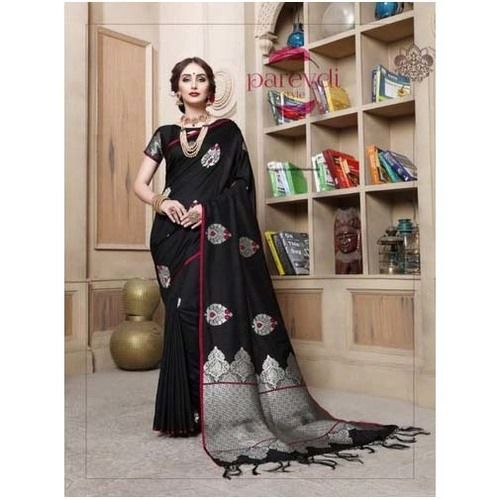Designer Black Cotton Silk Saree