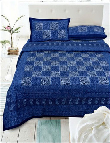 Green King Size Daabu Print Bedsheet