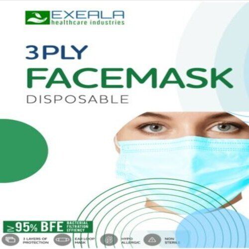 Exeala Medical 3 Ply Blue Face Mask Gender: Unisex