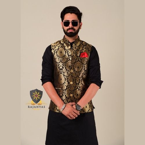 Black Half Jodhpuri Jacket With Golden Work