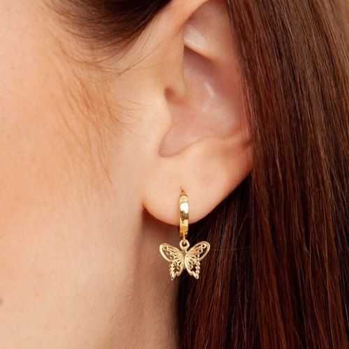 Butterfly Shape Hanging Gold Earrings - Color: Yellow