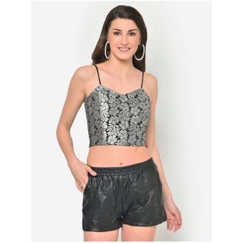 Printed Women Silver Lace Crop Top