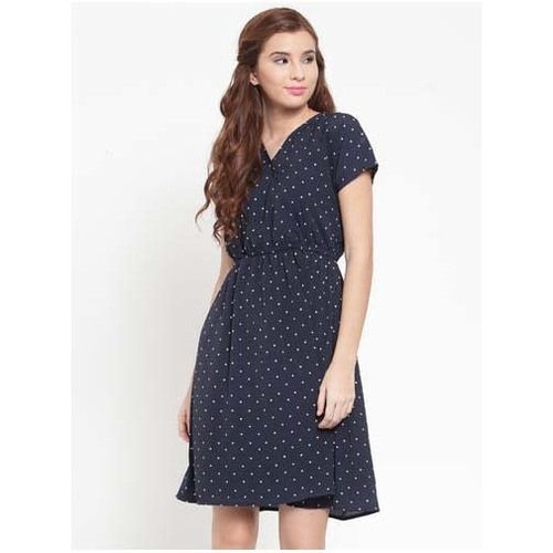 Washable Womens Blue Star Print Wrap Dress