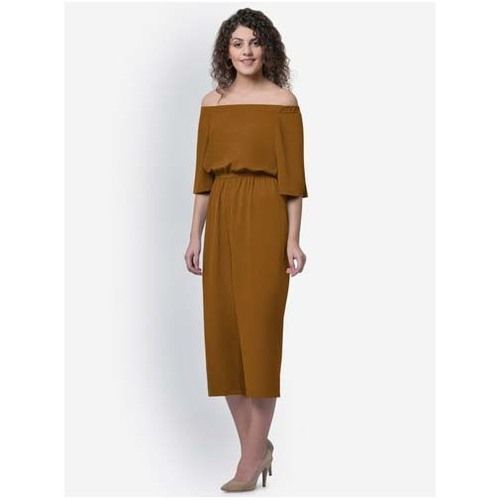 Washable Womens Light Brown Off Shoulder Jumpsuit