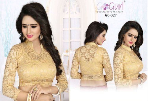 All Go 327 Collar Neck Golden Shimmer Lycra Blouses