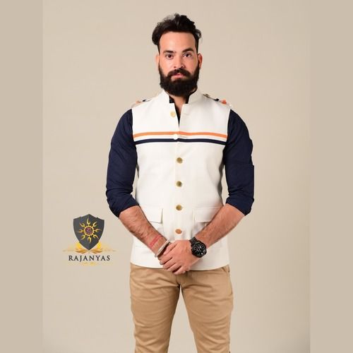 White Half Hunting Jacket With Navy And Saffron Strips Chest Size: 38