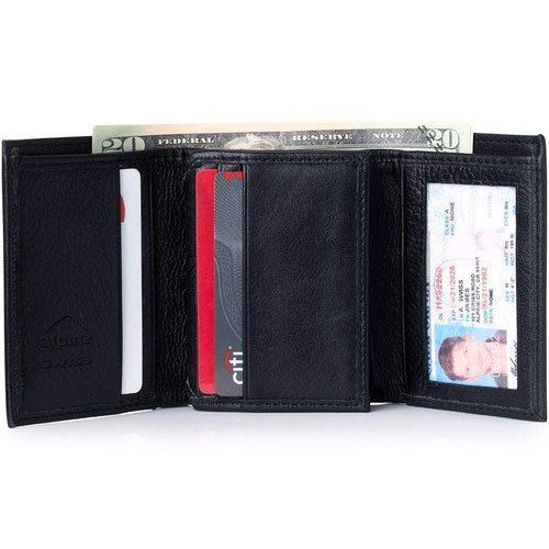 Mens Black Trifold Wallet - New Waterproof Pure Leather, Foldable Design with Superior Finish and High Strength