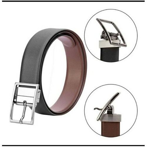 Black Mens Grainy Reversible Leather Belt