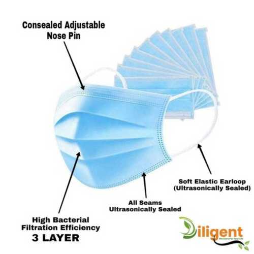 ब्लू डिलिजेंट 3 लेयर्स सर्जिकल फेस मास्क