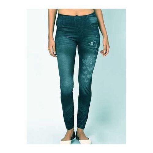 Washable Ladies Washed Green Denim Legging