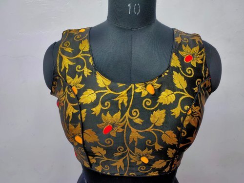 All Green Color Stitched Printed Jacquard Silk Readymade Blouse