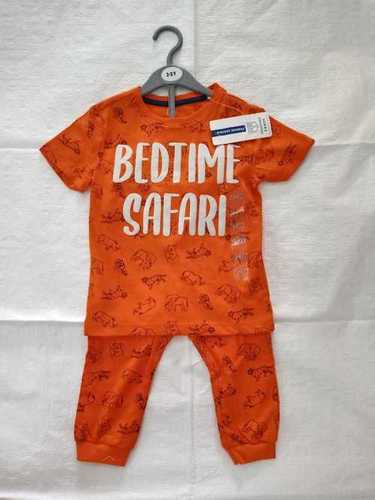 Orange And Green Kid'S Pure Cotton Readymade Night Suit