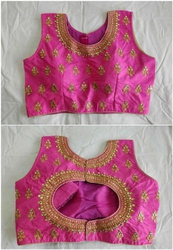 All Pink Color Embroidered Blouse With Work