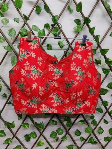 All Red Color Jacquard Silk Floral Blouse