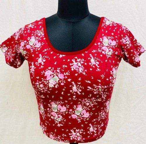 All Red Color Party Wear Stitched Spandex Smooth Printed Blouse