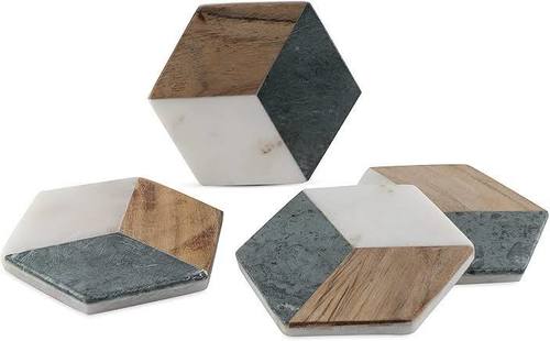 Hexagonal Marble Coaster Set Size: 4" X 4"