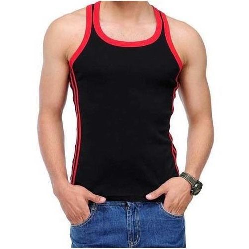 Red & Black Mens Sleeveless Cotton Gym Vest