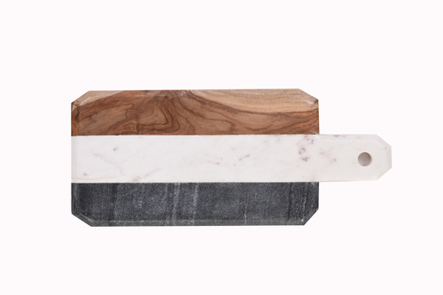 Rectangular Marble And Wood Chopper Board Size: 7" X 17"