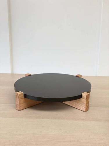 Black Round Marble Cake Stand With Wood Base