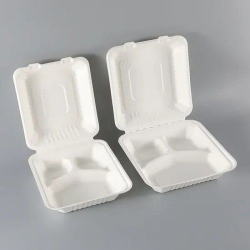 White 3 Compartment Biodegradable Cornstarch Clamshell Food Box