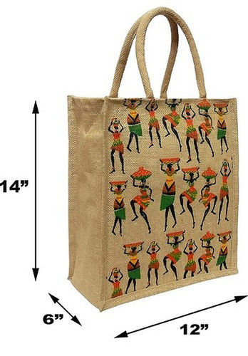 Multicolor Printed Jute Lunch Bag