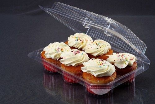 Muffins Packaging Plastic Disposable Hinged Container