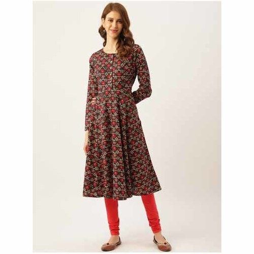 Ladies Brown Cotton Print Kurti