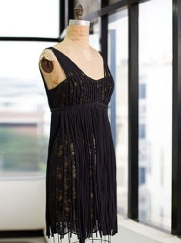 Black Fabric Tube Fringing On Lace Dress