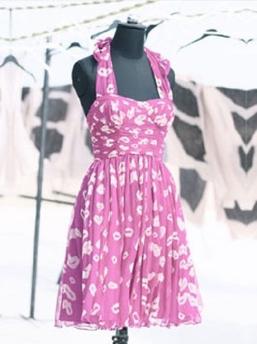 Pink & White Silk Chiffon Hand Tie And Dye Dress