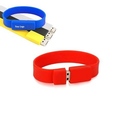 Blue Log Printed Rubber Wristband Promotional Usb Pen Drive