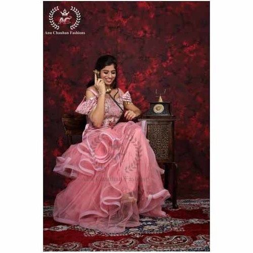 Pink Ladies Modern Long Gowns With Hand Work Zardosi And Cut Dana