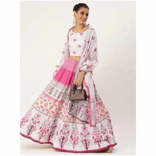 Ladies White Silk Lehenga