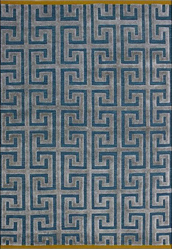 Hand Woven Flat Weave With Pile Turquoise Wool Carpets Design: Modern