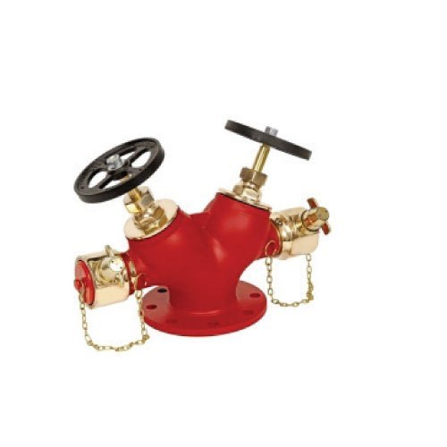Fire Fighting Double Headed Hydrant Valve - Premium Grade Cast Iron and Brass Red Color Manual Operation at 1800 Ltr/Min Flow Test 21 Kgf/cm2 Hydraulic Test