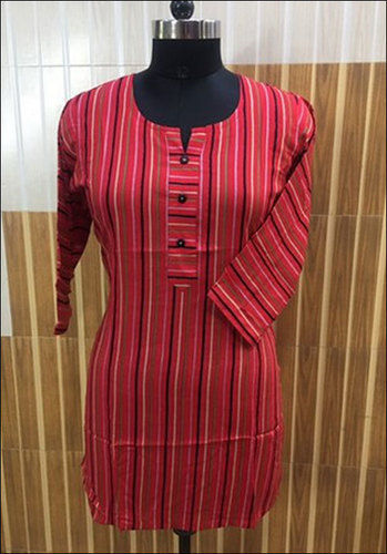 Red Ladies Rayon Lining Printed Kurti