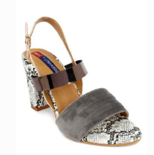 Ladies Grey Printed Heel Sandals Heel Size: Medium Heal