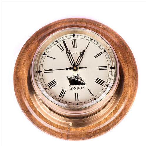 Wooden Brown Ship Decorative Clock With 6" Dial