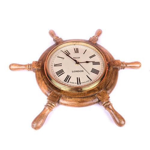 Wooden Brown Ship Handle Decorative Clock