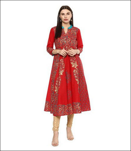 Maroon Women Cotton Anarkali Kurti