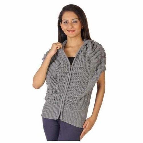 Grey Ladies Jacket Style Knitted Top