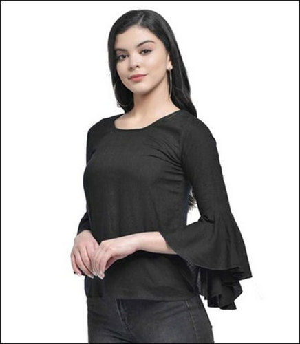 Ladies Round Neck Black Tops