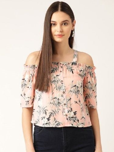 Peach Ladies Cold Shoulder Strappy Top