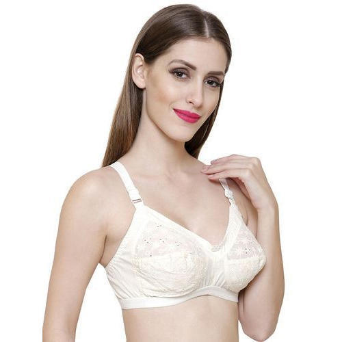 Embroidered Ladies Non Padded Daily Wear Beige Bra