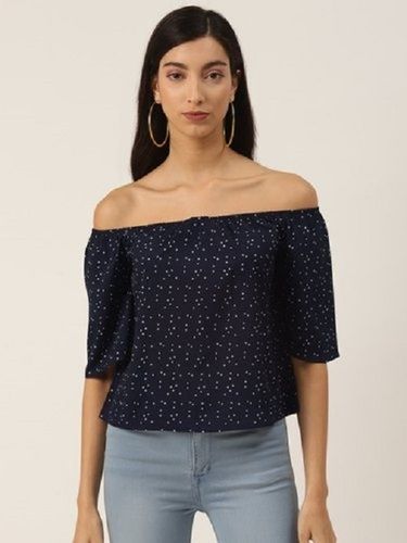 Navy Blue Ladies Off Shoulder Top