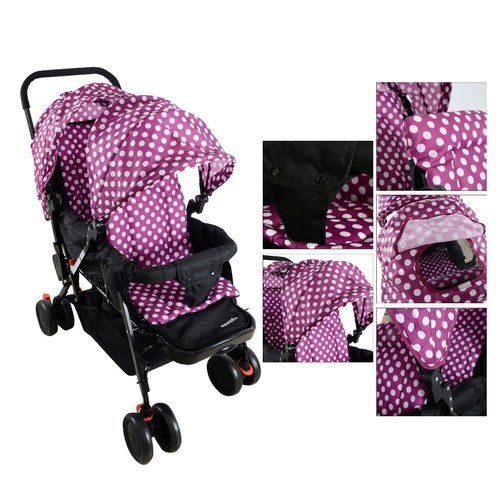 White And Pink Twin Stroller Baby Twin Pram